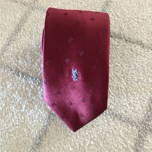 Yves Saint Laurent Burgundy Tie with Blue Emblem
